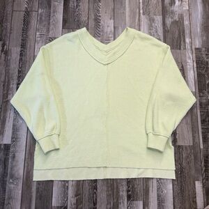 Aerie Wonder Textures V-Neck Sweatshirt Womens XL Lime Cozy Oversized Slouchy